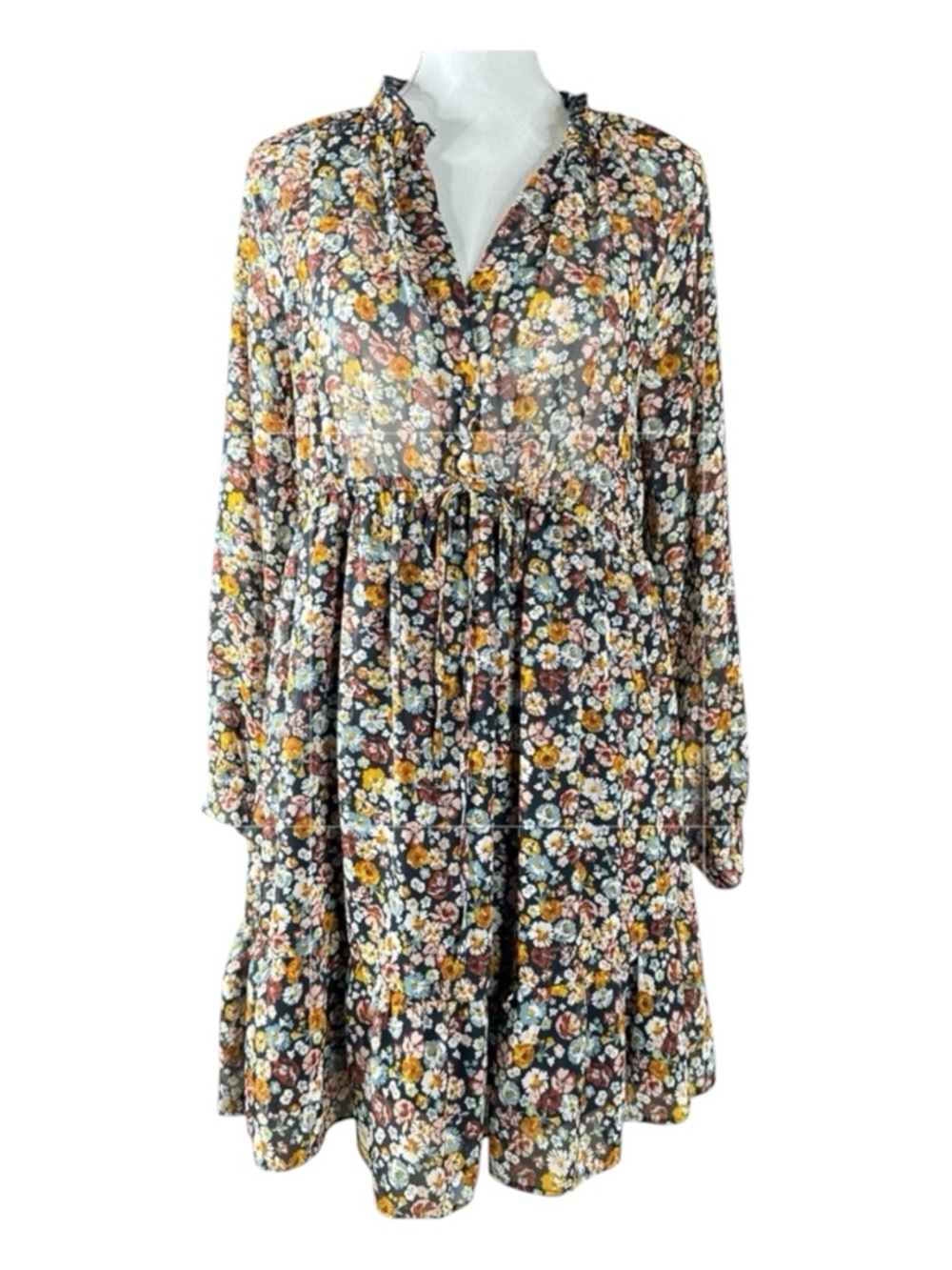 ZARA Deep Navy Blue Floral Flouncy Mini Dress, Size M.